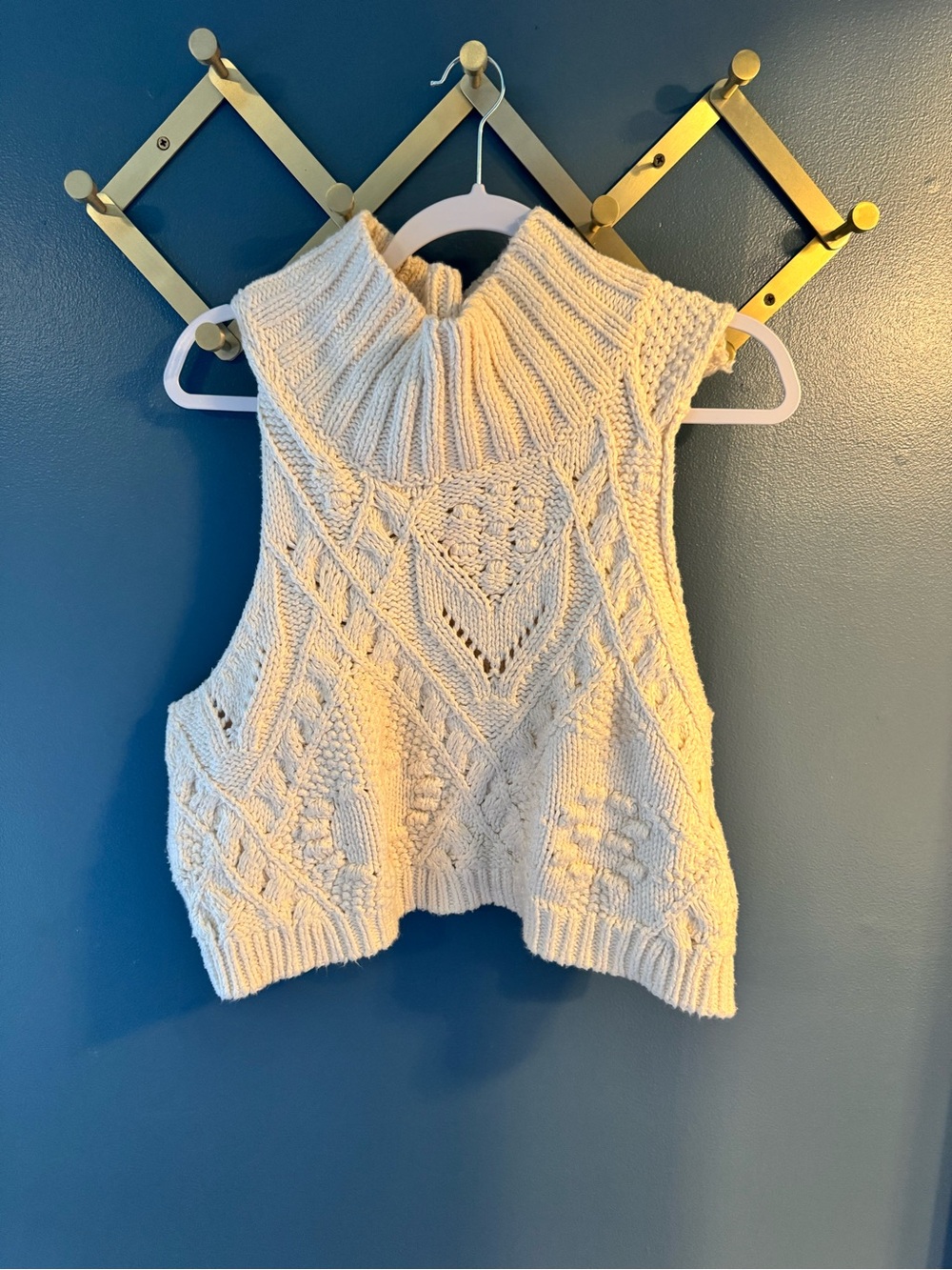 Free People Cable Knit Turtleneck Vest - Cream